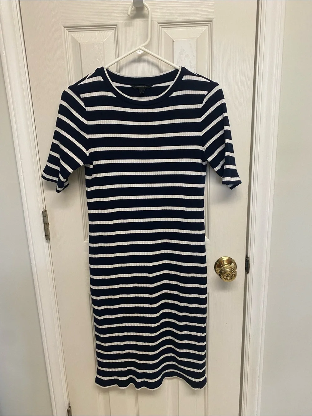 Banana Republic Navy and White Striped Midi Dress - Picture 1 of 3